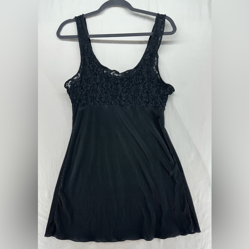 Val Mode‎ USA Made Black Lace Top Micro Pleated Skirt Nightgown Medium